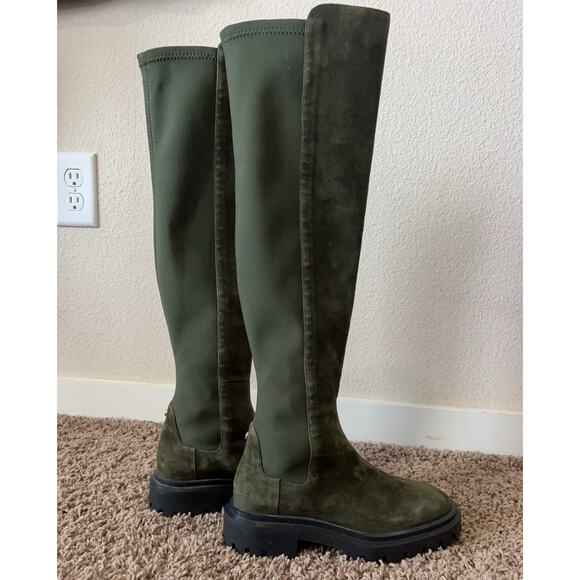 Stuart Weitzman Olive Knee High Lug Boots Stretch Shaft Combat EU 35.5 US 5B - Picture 3 of 11